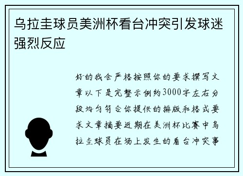 乌拉圭球员美洲杯看台冲突引发球迷强烈反应 乌拉圭球员美洲杯看台冲突引发球迷强烈反应
